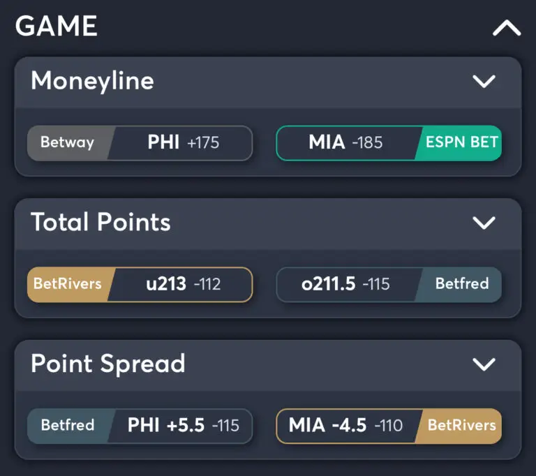 Philadelphia 76ers vs Miami Heat best odds all three